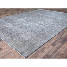 Load image into Gallery viewer, 8&#39;10&quot;x12&#39;4&quot; Frost Gray, Vintage Persian Tabriz, Distressed Look, Organic Wool, Cropped Thin, Sides and Ends Professionally Secured and Cleaned, Sheared Low, Hand Knotted, Oriental Rug FWR521640