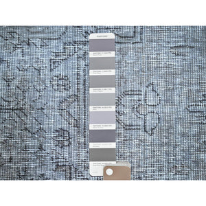 8'10"x12'4" Frost Gray, Vintage Persian Tabriz, Distressed Look, Organic Wool, Cropped Thin, Sides and Ends Professionally Secured and Cleaned, Sheared Low, Hand Knotted, Oriental Rug FWR521640