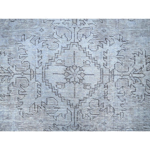 8'10"x12'4" Frost Gray, Vintage Persian Tabriz, Distressed Look, Organic Wool, Cropped Thin, Sides and Ends Professionally Secured and Cleaned, Sheared Low, Hand Knotted, Oriental Rug FWR521640