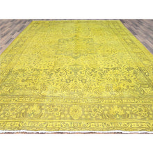 Load image into Gallery viewer, 9&#39;8&quot;x12&#39;6&quot; Warm Olive Yellow, Vintage Hand Knotted Overdyed Persian Tabriz, Open Field Design, Sheared Low, All Wool, Cropped Thin, Sides and Ends Professionally Secured and Cleaned, Oriental Rug FWR521652