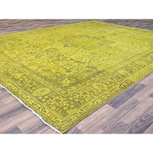 Load image into Gallery viewer, 9&#39;8&quot;x12&#39;6&quot; Warm Olive Yellow, Vintage Hand Knotted Overdyed Persian Tabriz, Open Field Design, Sheared Low, All Wool, Cropped Thin, Sides and Ends Professionally Secured and Cleaned, Oriental Rug FWR521652