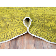 Load image into Gallery viewer, 9&#39;8&quot;x12&#39;6&quot; Warm Olive Yellow, Vintage Hand Knotted Overdyed Persian Tabriz, Open Field Design, Sheared Low, All Wool, Cropped Thin, Sides and Ends Professionally Secured and Cleaned, Oriental Rug FWR521652