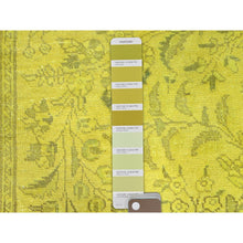 Load image into Gallery viewer, 9&#39;8&quot;x12&#39;6&quot; Warm Olive Yellow, Vintage Hand Knotted Overdyed Persian Tabriz, Open Field Design, Sheared Low, All Wool, Cropped Thin, Sides and Ends Professionally Secured and Cleaned, Oriental Rug FWR521652