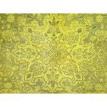 Load image into Gallery viewer, 9&#39;8&quot;x12&#39;6&quot; Warm Olive Yellow, Vintage Hand Knotted Overdyed Persian Tabriz, Open Field Design, Sheared Low, All Wool, Cropped Thin, Sides and Ends Professionally Secured and Cleaned, Oriental Rug FWR521652