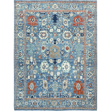 Load image into Gallery viewer, 9&#39;x11&#39;9&quot; Niagara Blue, Hand Knotted, Vegetable Dyes, Caucasian Gul Motifs Design, Soft and Vibrant Wool, Shaved Down, Zero Pile, Oriental Rug FWR521658