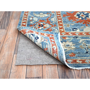 9'x11'9" Niagara Blue, Hand Knotted, Vegetable Dyes, Caucasian Gul Motifs Design, Soft and Vibrant Wool, Shaved Down, Zero Pile, Oriental Rug FWR521658