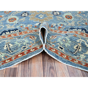 9'x11'9" Niagara Blue, Hand Knotted, Vegetable Dyes, Caucasian Gul Motifs Design, Soft and Vibrant Wool, Shaved Down, Zero Pile, Oriental Rug FWR521658