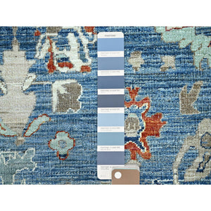 9'x11'9" Niagara Blue, Hand Knotted, Vegetable Dyes, Caucasian Gul Motifs Design, Soft and Vibrant Wool, Shaved Down, Zero Pile, Oriental Rug FWR521658