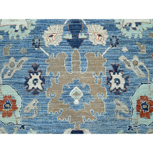 9'x11'9" Niagara Blue, Hand Knotted, Vegetable Dyes, Caucasian Gul Motifs Design, Soft and Vibrant Wool, Shaved Down, Zero Pile, Oriental Rug FWR521658