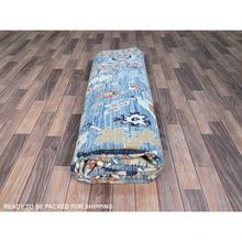 Load image into Gallery viewer, 9&#39;x11&#39;9&quot; Niagara Blue, Hand Knotted, Vegetable Dyes, Caucasian Gul Motifs Design, Soft and Vibrant Wool, Shaved Down, Zero Pile, Oriental Rug FWR521658