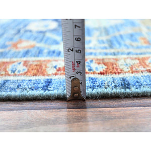 9'x11'9" Niagara Blue, Hand Knotted, Vegetable Dyes, Caucasian Gul Motifs Design, Soft and Vibrant Wool, Shaved Down, Zero Pile, Oriental Rug FWR521658