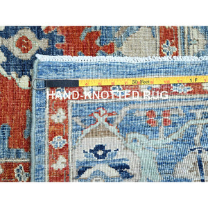 9'x11'9" Niagara Blue, Hand Knotted, Vegetable Dyes, Caucasian Gul Motifs Design, Soft and Vibrant Wool, Shaved Down, Zero Pile, Oriental Rug FWR521658