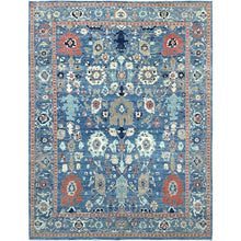 Load image into Gallery viewer, 9&#39;1&quot;x11&#39;9&quot; Intel Blue, Pure And Soft Wool, Hand Knotted, Zero Pile, Vegetable Dyes, All Over Caucasian Gul Motifs Design, Shaved Down, Oriental Rug FWR521664