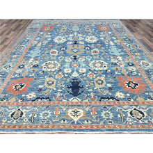 Load image into Gallery viewer, 9&#39;1&quot;x11&#39;9&quot; Intel Blue, Pure And Soft Wool, Hand Knotted, Zero Pile, Vegetable Dyes, All Over Caucasian Gul Motifs Design, Shaved Down, Oriental Rug FWR521664