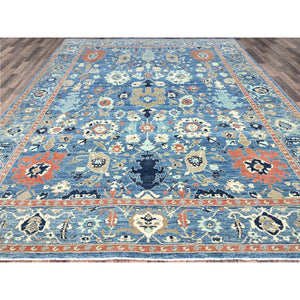 9'1"x11'9" Intel Blue, Pure And Soft Wool, Hand Knotted, Zero Pile, Vegetable Dyes, All Over Caucasian Gul Motifs Design, Shaved Down, Oriental Rug FWR521664