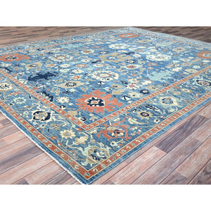 9'1"x11'9" Intel Blue, Pure And Soft Wool, Hand Knotted, Zero Pile, Vegetable Dyes, All Over Caucasian Gul Motifs Design, Shaved Down, Oriental Rug FWR521664