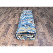 Load image into Gallery viewer, 9&#39;1&quot;x11&#39;9&quot; Intel Blue, Pure And Soft Wool, Hand Knotted, Zero Pile, Vegetable Dyes, All Over Caucasian Gul Motifs Design, Shaved Down, Oriental Rug FWR521664