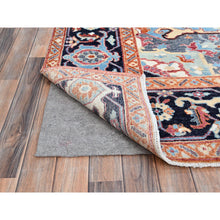 Load image into Gallery viewer, 9&#39;2&quot;x11&#39;8&quot; Yarrow Pink With Grotto Blue Border, Vegetable Dyes, Hand Knotted, Afghan Peshawar Serapi Heriz With Central Diamond Shaped Motif Design, Natural Wool Denser Weave Oriental Rug FWR521730