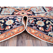 Load image into Gallery viewer, 9&#39;2&quot;x11&#39;8&quot; Yarrow Pink With Grotto Blue Border, Vegetable Dyes, Hand Knotted, Afghan Peshawar Serapi Heriz With Central Diamond Shaped Motif Design, Natural Wool Denser Weave Oriental Rug FWR521730