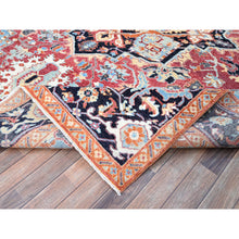 Load image into Gallery viewer, 9&#39;2&quot;x11&#39;8&quot; Yarrow Pink With Grotto Blue Border, Vegetable Dyes, Hand Knotted, Afghan Peshawar Serapi Heriz With Central Diamond Shaped Motif Design, Natural Wool Denser Weave Oriental Rug FWR521730