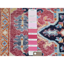 Load image into Gallery viewer, 9&#39;2&quot;x11&#39;8&quot; Yarrow Pink With Grotto Blue Border, Vegetable Dyes, Hand Knotted, Afghan Peshawar Serapi Heriz With Central Diamond Shaped Motif Design, Natural Wool Denser Weave Oriental Rug FWR521730