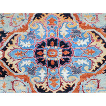 Load image into Gallery viewer, 9&#39;2&quot;x11&#39;8&quot; Yarrow Pink With Grotto Blue Border, Vegetable Dyes, Hand Knotted, Afghan Peshawar Serapi Heriz With Central Diamond Shaped Motif Design, Natural Wool Denser Weave Oriental Rug FWR521730