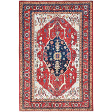 Load image into Gallery viewer, 4&#39;x5&#39;10&quot; Smoke Gray, Red Border, Hand Knotted, Velvety and Soft Wool, Densely Woven, Afghan Serapi Heriz Design With Central Motif, Natural Dyes, Oriental Rug FWR521802