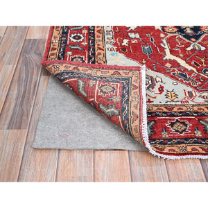 4'x5'10" Smoke Gray, Red Border, Hand Knotted, Velvety and Soft Wool, Densely Woven, Afghan Serapi Heriz Design With Central Motif, Natural Dyes, Oriental Rug FWR521802