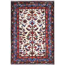 Load image into Gallery viewer, 3&#39;7&quot;x5&#39;3&quot; Decorators White, Hand Knotted Denser Weave Turkish Knot Small Birds Figurines, Natural Dyes, Shiny Wool, Oriental Rug FWR521940