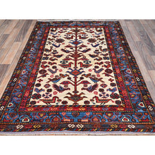 Load image into Gallery viewer, 3&#39;7&quot;x5&#39;3&quot; Decorators White, Hand Knotted Denser Weave Turkish Knot Small Birds Figurines, Natural Dyes, Shiny Wool, Oriental Rug FWR521940