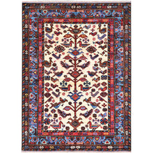 Load image into Gallery viewer, 3&#39;6&quot;x4&#39;10&quot; Atrium White, Denser Weave and Vegetable Dyes, Turkish Knot Hand Knotted All Over Small Birds Figurines, Shiny Wool, Oriental Rug FWR521946