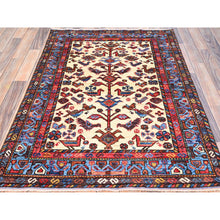 Load image into Gallery viewer, 3&#39;6&quot;x4&#39;10&quot; Atrium White, Denser Weave and Vegetable Dyes, Turkish Knot Hand Knotted All Over Small Birds Figurines, Shiny Wool, Oriental Rug FWR521946