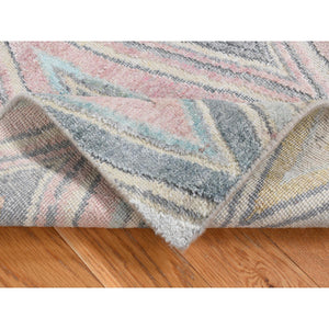 2'x2' Vapor Blue, 100% Pure Silk, Modern Chevron Design, Pastels Colors, Hand Knotted, Sample Mat Oriental Rug FWR525270