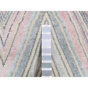 2'x2' Vapor Blue, 100% Pure Silk, Modern Chevron Design, Pastels Colors, Hand Knotted, Sample Mat Oriental Rug FWR525270