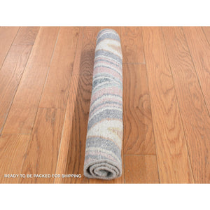 2'x2' Vapor Blue, 100% Pure Silk, Modern Chevron Design, Pastels Colors, Hand Knotted, Sample Mat Oriental Rug FWR525270