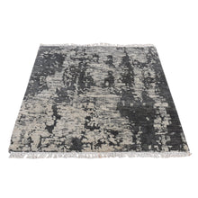 Load image into Gallery viewer, 2&#39;x2&#39; Jet Black, 100% Natural Undyed Wool, Hand Knotted, Modern Abstract Galaxy, Sample Mat Oriental Rug FWR525276