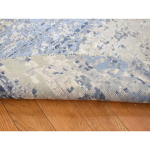 9'x9' Little Boy Blue, Broken Mosaic Design, Wool and Silk, Hand Knotted, Round Oriental Rug FWR525408