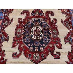 5'3"x9'10" Barn Red, Vintage North West Persian, Open Field Geometric Design, Pure Wool, Hand Knotted, Clean with No Wear, Oriental Rug FWR525438