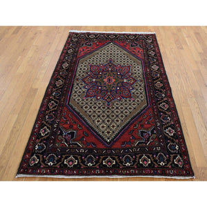 4'1"x6'9" Taupe Gray, New Persian Serab, Flower Medallion Design, Hand Knotted, 100% Wool, Oriental Rug FWR525444