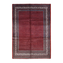 Load image into Gallery viewer, 7&#39;1&quot;x10&#39;8&quot; Fire Brick Red, New Persian Sarouk Mir with Small Repetitive Boteh Design, Pure Wool, Hand Knotted, Oriental Rug FWR525582