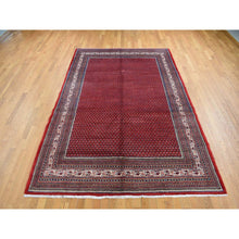 Load image into Gallery viewer, 7&#39;1&quot;x10&#39;8&quot; Fire Brick Red, New Persian Sarouk Mir with Small Repetitive Boteh Design, Pure Wool, Hand Knotted, Oriental Rug FWR525582