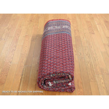 Load image into Gallery viewer, 7&#39;1&quot;x10&#39;8&quot; Fire Brick Red, New Persian Sarouk Mir with Small Repetitive Boteh Design, Pure Wool, Hand Knotted, Oriental Rug FWR525582