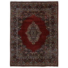 Load image into Gallery viewer, 8&#39;8&quot;x11&#39;4&quot; Cherry Red, Antique Persian Sarouk, Open Field Medallion Design, Pure Wool, Full Pile, Hand Knotted, Oriental Rug FWR525600