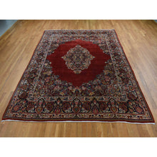 Load image into Gallery viewer, 8&#39;8&quot;x11&#39;4&quot; Cherry Red, Antique Persian Sarouk, Open Field Medallion Design, Pure Wool, Full Pile, Hand Knotted, Oriental Rug FWR525600