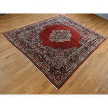 Load image into Gallery viewer, 8&#39;8&quot;x11&#39;4&quot; Cherry Red, Antique Persian Sarouk, Open Field Medallion Design, Pure Wool, Full Pile, Hand Knotted, Oriental Rug FWR525600