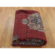 Load image into Gallery viewer, 8&#39;8&quot;x11&#39;4&quot; Cherry Red, Antique Persian Sarouk, Open Field Medallion Design, Pure Wool, Full Pile, Hand Knotted, Oriental Rug FWR525600