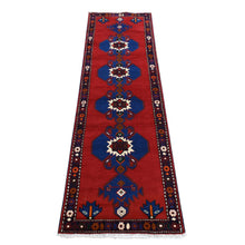 Load image into Gallery viewer, 2&#39;5&quot;x9&#39;5&quot; Maroon Red, New Persian Hamadan, Hand Knotted, Pure Wool, Repetitive Geometric Medallion Design, Open Field, Runner Oriental Rug FWR525618