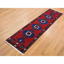 Load image into Gallery viewer, 2&#39;5&quot;x9&#39;5&quot; Maroon Red, New Persian Hamadan, Hand Knotted, Pure Wool, Repetitive Geometric Medallion Design, Open Field, Runner Oriental Rug FWR525618