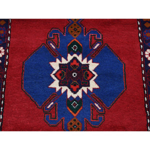 2'5"x9'5" Maroon Red, New Persian Hamadan, Hand Knotted, Pure Wool, Repetitive Geometric Medallion Design, Open Field, Runner Oriental Rug FWR525618