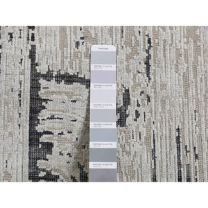 3'x5'6" Gainsboro Gray, THE CANE, Pure Silk with Textured Wool, DA CANE, Hand Knotted, Oriental Rug FWR525654